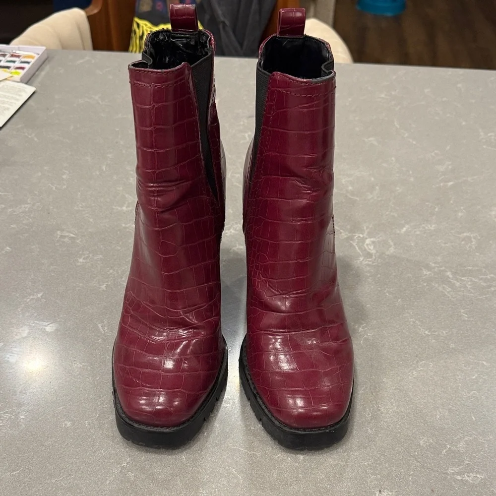 Steve Madden Red Croc-Embossed Ankle Booties